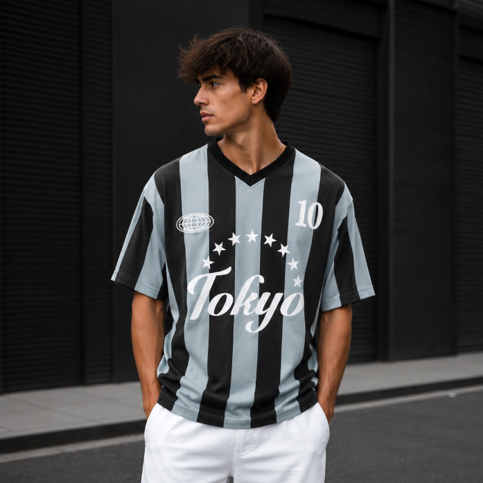 Tokyo Striped Football High GSM Pure Cotton Men's T-Shirt