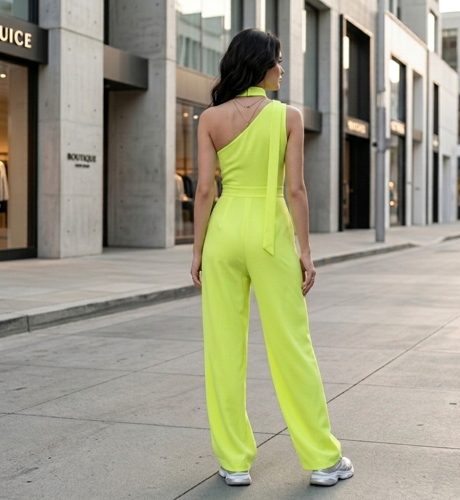 Neon Luxe One-Shoulder Jumpsuit
