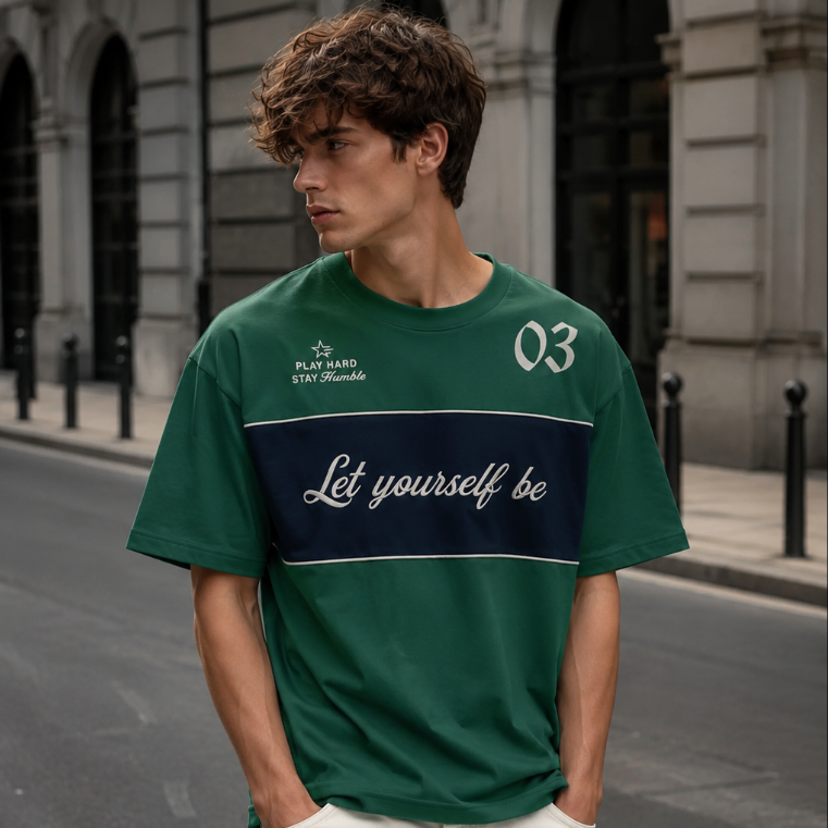 Let Yourself Be Color Block Panel High GSM Pure Cotton Men's T-Shirt