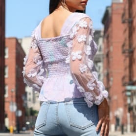 Lavender Floral Sleeve Smocked Peplum Top