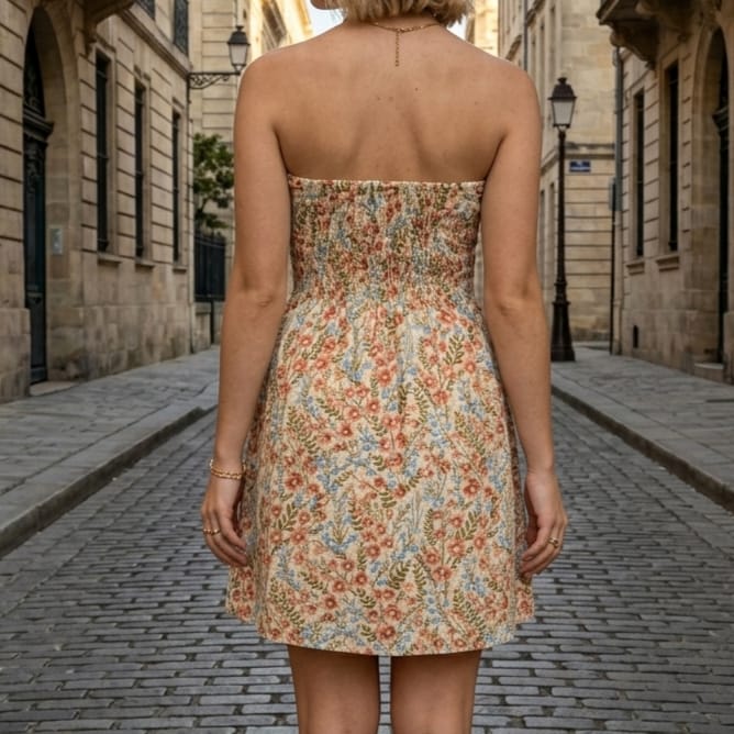 Floral Strapless Smocked Mini Dress(Strapless Straps Not Included)