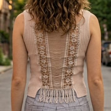 Ribbed Wrap Crop Top with Lace Back Detail