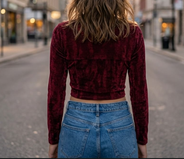 Burgundy Velvet Crop Top
