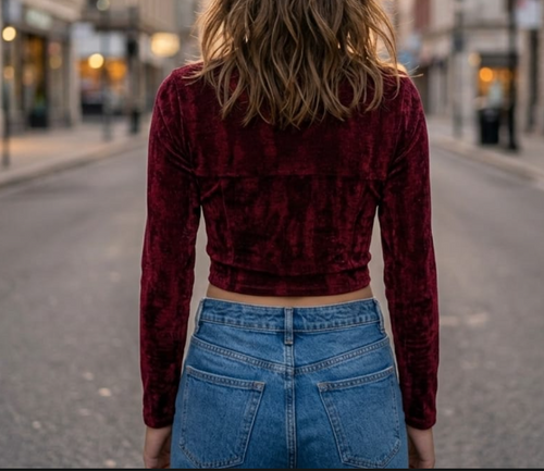 Burgundy Velvet Crop Top