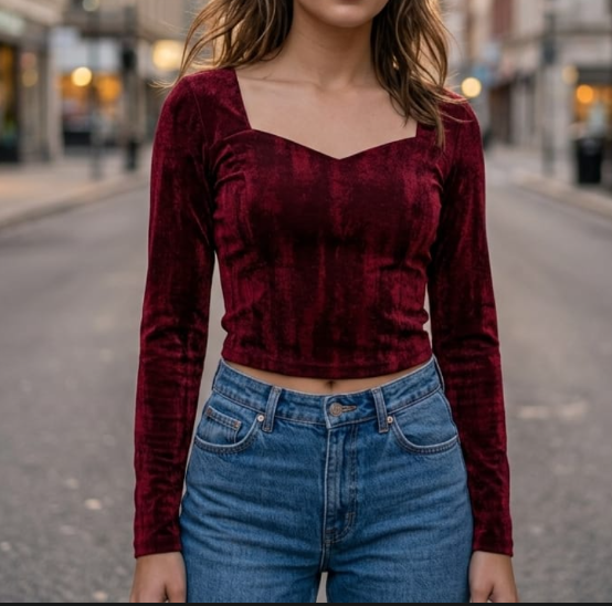 Burgundy Velvet Crop Top