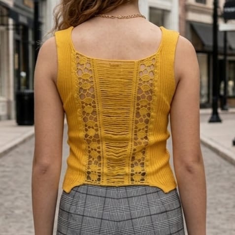 Ribbed Wrap Crop Top with Lace Back Detail