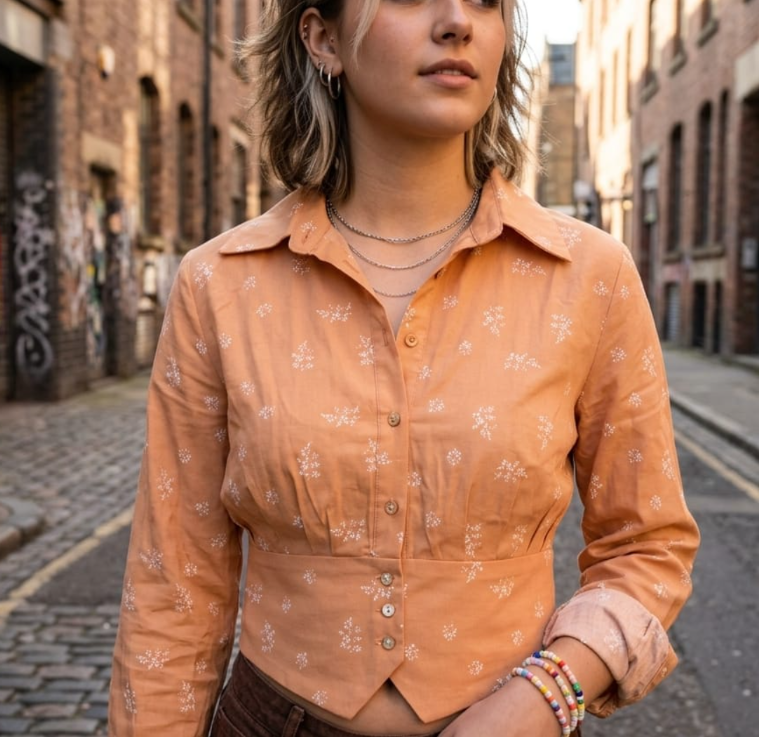 Smocked Crop Female Shirt
