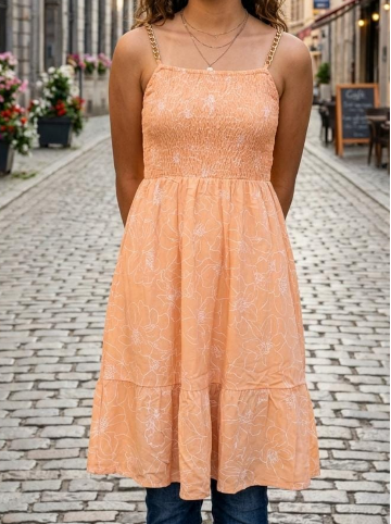 Peach floral padded dress with chain straps