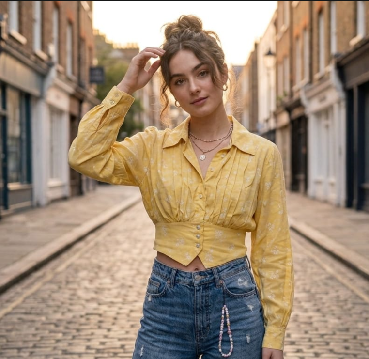 Smocked Crop Female Shirt