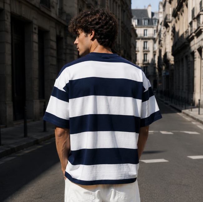 Academy Stripe High GSM Pure Cotton Men's T-Shirt