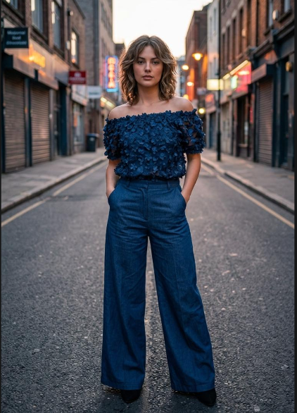 Navy Off-Shoulder Co-Ord Set
