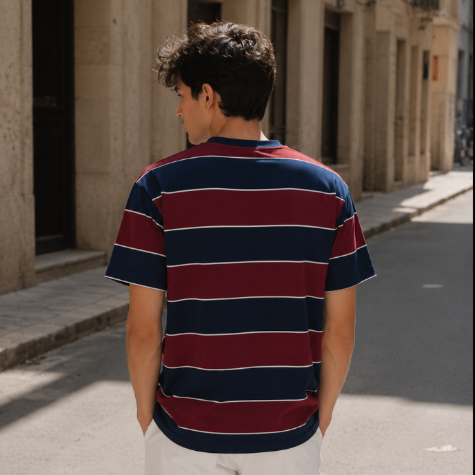 Classic Rugby Stripe Oversized High GSM Pure Cotton Men's T-Shirt