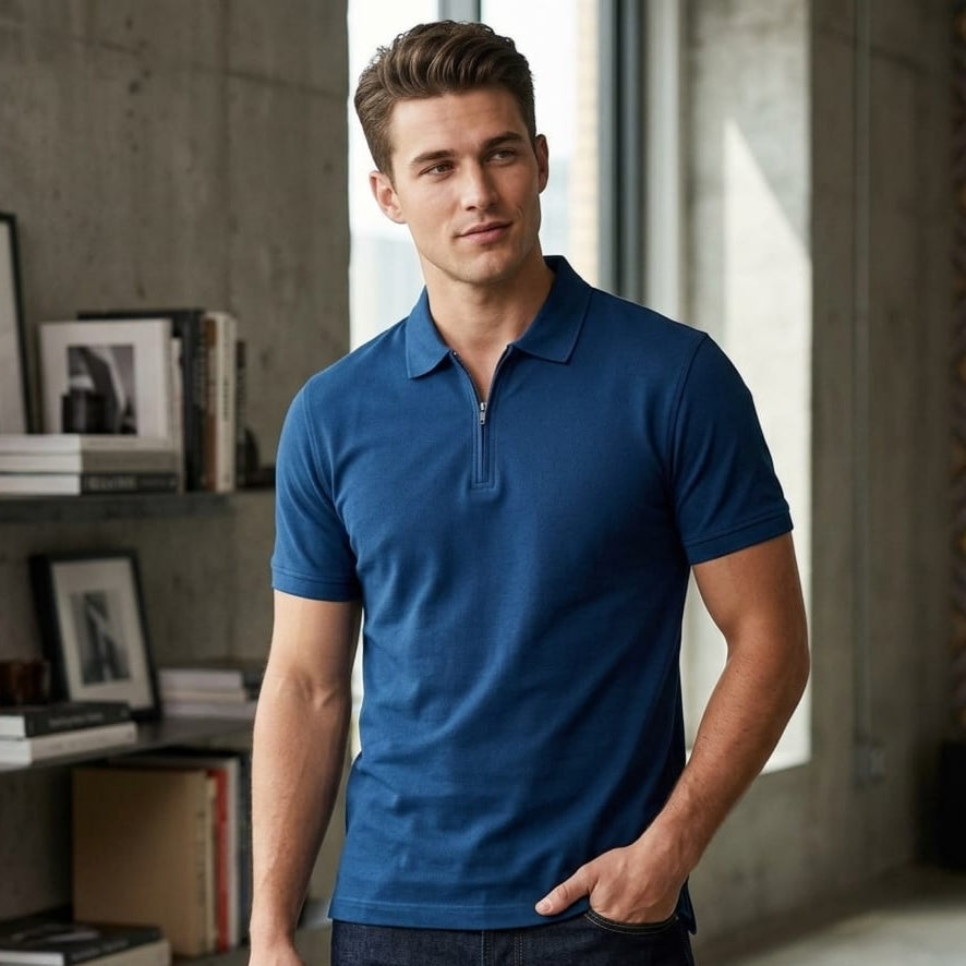 Zip Pure Cotton Mens T-Shirt